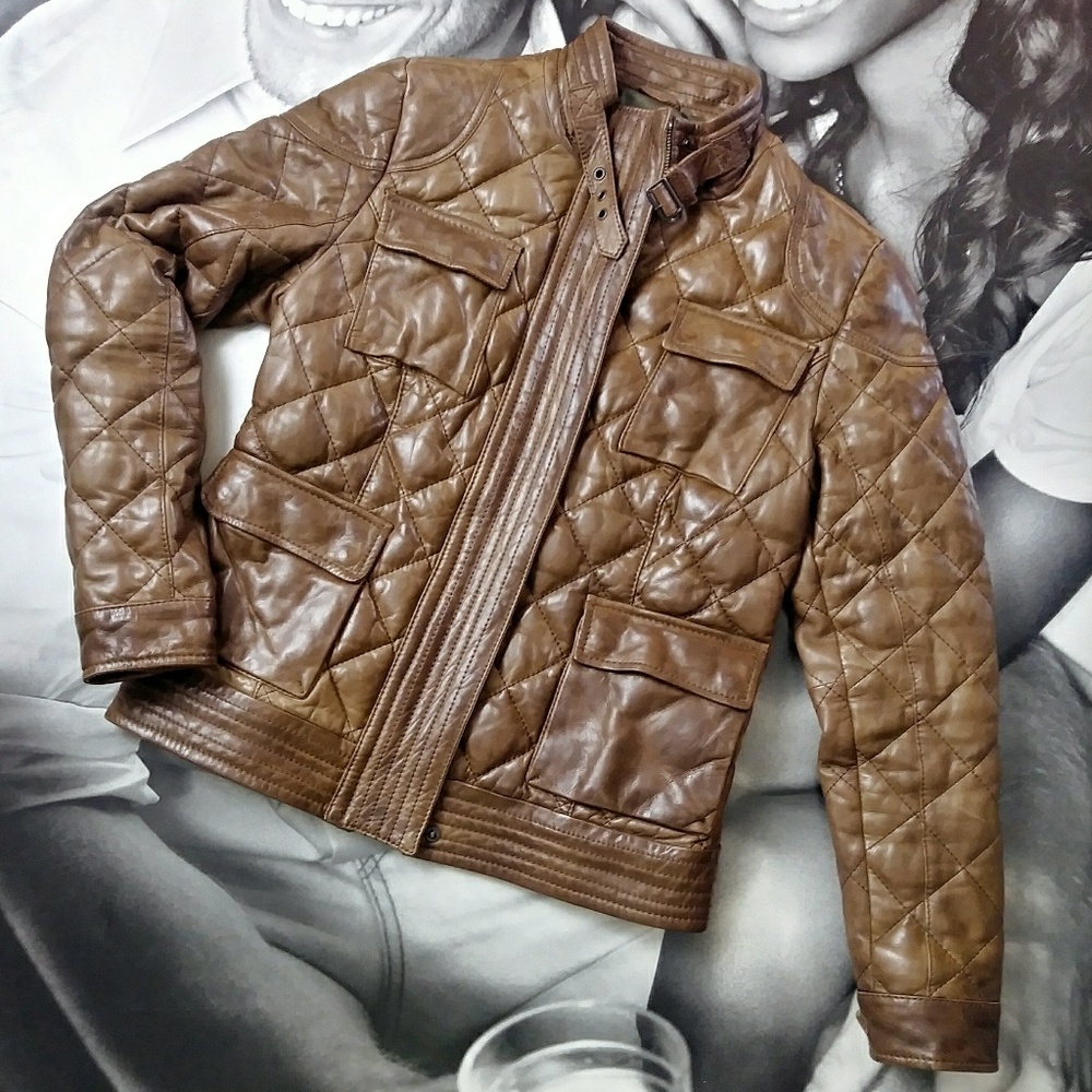 EDDIE BAUER Leather Down Moto Jacket